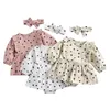 Barboteuses Born Baby Girl 2 pièces body robe ensemble à manches longues coeur imprimé col rond dentelle Mini et bandeau printemps automne barboteuses