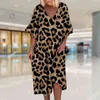 Nouvelle mode d'été femmes lâche Boho robe élégante grande grande fête à volants manches imprimé léopard robes de grande taille Y220401