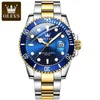 Olevs Men Luminous Waterproof Green Water Ghost Quartz Mens Watch Trend Kalendarz Pasek ze stali nierdzewnej 5885 220526