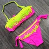 5-12 jaar Tiener Girls Swimsuit Kids Swimwear Tassel Big Bikini Halter Top Bathing Suit Fringe Children Swim Wear 220426