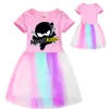 Baby Girls Ball Gown Dress Rainbow Gauze Princess Skirt Kids Party Children Birthday Cotton Lace Costume Cosplay 4-12 years