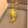 Pendant Necklaces Women Girls Chain Feather Leaf Patter Solid 18k Yellow Gold Filled Fashion Jewelry Exquisitive GiftPendant