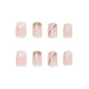 24Pcs Short False Nails Coffin nude pink design Artificial Ballerina Fake With Glue Full Cover Nail Tips Press On 220708