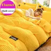 Solid Flannel Quilt Cover Vinter Varm Singel Double Queen King Size Bedding Set Luxury Home Textile (No 2pc Pillowcase)