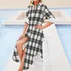 Casual jurken Tartan plaid chiffon jurk wit zwart gouden kerst elegante straatkleding dame sexy print vestidos grote sizecasual