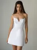 Sıradan Elbiseler Balık kemiği sütyen mini kadın elbise 2022 bahar beyaz mizaç seksi ince elbise akşam resmi zarif vintage estetik par
