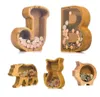 Dinossauro De Madeira Piggy Mealhos Objetos Decorativos Garrafas de Carta Criativa Mudança Transparente Can Letras Inglês Coin Mealheiro