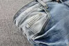 Heren jeans letter borduurwerk slanke noodlijdende denim broek blauw gescheurde gescheurde gescheurde zwarte plekken mager recht met gaten maat 28-40 lange verzachter schattige moeras