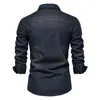 Aiopeson бренд эластичной хлопковой джинсовой рубашки мужчины с длинным рукавом качество ковбойские рубашки для повседневной тонкой одежды Fit S дизайнерская одежда 220323