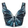 Zomer nieuwe vlinder afdrukken Vest Suars Cardigan Hook knop Navel blootgestelde Casual Woman Tops