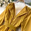 Casual Dresses Elegant Floral Print Fashion V-neck Long Sleeve Sash Bandage A-line Women Dress 2022 Spring Vestidos