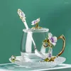 Mugs Light Luxury Enamel Color Mug Tea Cup Heat Resistant Glass Coffee Crystal Flower Gift Year DrinkwareMugs