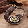 Armbanduhren Retro Bronze Skeleton Mechanische Uhr Männer Automatische Uhren Sport Luxus Top Marke Leder Relogio Masculino Männlich ClockWristwa