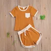 Baby Summer Clothing Kids 2 Piece Ribed Outfit Set Short Sleeve Pocket Top Shorts For Children Boys Girls 220620
