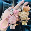 Key Rings Luxury Animal Keychains Rings Bear Bulldog Dog Tassel Full Crystal Rhinestone Car Key Chains Holder Silver Metal Keyrings Gifts Strap Bag Charms Pendants