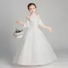 Girl's Dresses Long Beads Tulle Flower Girl Dress Half Sleeve Wedding Party Beauty Pageant Ball Gown Kids Princess Communion