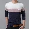 T Shirt Män Bomull Långärmad O Neck Striped S s Fashion Patchwork Causal Slim Fit Man Brand Kläder 220401