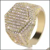 Cluster Rings Jewelry Hip Hop Cube Hexagon Ring Copper Gold Sier Color Plated Iced Out Micro Pave Cubic Zircon For Men Women 260 J2 Drop Del