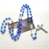 Hänge halsband blå akryl radband halsband katolsk lång kors för män kvinnor religiös juvelrypendant