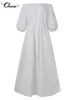 Women s Dress Celmia Summer High Split White Long Sundress Sexy Waist Maxi Robes Three Quarter Sleeves Party Vestidos 220611