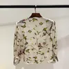 Women's Blouses & Shirts Tops Fashion Designer Blouse 2022 Spring Summer Korean Women Skew Collar Runway Flowers Print Long Sleeve Pure Silk