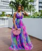 Casual Dresses Color Block Vneck Women Maxi Dress to Floor Long Beach Robe Plus Size African Party Holiday Sexer Backless4772757