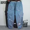 Hip Hop Streetwear Joggers Pants Men Student Casual Cargo Pant Trousers High Street Elastic Waist Loose Laser Harem Pant Boys 220509