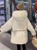 Frauen Mantel Beige Lose Fell Kapuze Unten Baumwolle Jacke 2022 Winter Neue Mode Koreanische Große Tasche Langarm Dicke Wärme kleidung L220730