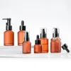 15 ml 30 ml 60 ml 100 ml Bernsteinbraune Glasflasche Protable Lotion Spray Pump Container Leere nachfüllbare Reisekosmetik Creme Shampoo Verpackungsflaschen SN4089