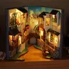 DIY Book Nook Shelf Insert Kits Miniature Dollhouse with Furniture Roombox Bookends Model Building Toys Girls Gifts Home Decor