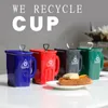 Poubelle carrée en céramique tasse créative 4 couleurs seau recyclable tasse d'eau avec forme de pelle cuillère outil d'eau potable de bureau à domicile LT0168