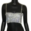 Sommer Shiny Crystal Chain Tank Top Silber Neckholder Metallic Strap Crop Tops Weste Party Clubwear Outfits 220325