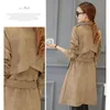 Women's Trench Coats Suede Windbreaker Women Fall Medium Length Coat Bow Tie Bandages Pure Color Long Sleeve Female S930Women's