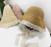 01812-duxiao ins summer HANDMAD French style Lolita lace ribbon holiday beach straw paper lady leisure cap women bucket hat G220418