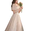 Champagne evening dress women's banquet temperament spring French can usually wear fairy middle and long style W220421