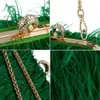 Luksusowe torebki wieczorowe ze strusich piór dla kobiet 2022 łańcuszkowa torba na ramię Crossbody Tassel Party kopertówka zielone torebki ślubne