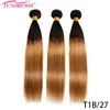 100% Indian Remy Virgin Bone Straight Hair Bundles 3/4 PCS Full Head 2/3 Tones T1B/4/30 T1B/4/27 Blond Human Hair Extensions Thick End 100gram