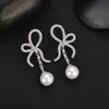 Charm Geometric bow zircon Pearl Earrings tassel long earrings Korean Fashion factory direct sales Designer Jewelry Women Mens couple Wedding Party