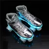 Patins à roulettes en cuir brillant en métal enfants adultes chaussures avec roues rechargeables USB LED Flash 7 couleurs Europe chaussures de créateur véritable décoration en cuir