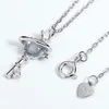 Beautiful Women Necklace Real 925 Silver Natural Blue Topaz Star Key Pendant For Party Gift With Chain253p267E