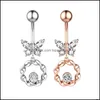 Body Arts 14g Dangle Butterfly Zircon Belly Button Ring CZ Navel Piercing Jewelry for Women Girls Drop Delivery 2021 TopScissors DHD6W