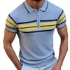 Men's Polos Fashion Patchwork Men Short Sleeve ShirtsShirt Knitted Contrast Color Lapel Zipper Striped Top For Spring SummerMen's Men'sMen's