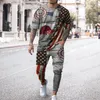 Tute da uomo Estate da uomo Tuta da uomo T-shirt con stampa bandiera americana Pantaloni Set Abito elegante casual Streetwear Completo quotidiano