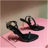 8stiletto hiel sandalen damesschoen modeontwerper satijn goud hangslot jurk schoenen topkwaliteit echt lederen smalle band hoge hakken dames sandaalvrije portokosten