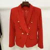 Blazers de qualité supérieure de qualité supérieure Design original Veste à double boutonnage pour femmes Boucles en métal Blazer Rétro Col châle Outwear Tableau des tailles rouge