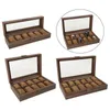 Watch Boxes & Cases Portable Luxury Wooden Box Men Jewelry Rings Case Organizer Glass TopWatch