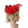 Cimri Kenarlı Şapkalar Zarif Örgü Çiçek Peçe Fascinator Şapka Düğün Kokteyl Tüyleri Saç Tokası Kafa BandıCimri