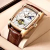 LIGE – montre de luxe pour hommes, carrée, automatique, horloge en cuir véritable, étanche, mécanique, 220530