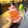 Coreano Straw Cup Strap Cute Portable Children's Girls Water Studente di grande capacità Bottiglia anti-caduta per bambini 220509