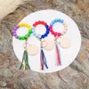 Utrikeshandel Matkvalitet Silikonpärlor Multi-Style Wrist Keychain Partihandel Koreansk Velvet Handgjord läder Tassel Blank Disc Keychain Kvinna Multicolor Valfritt